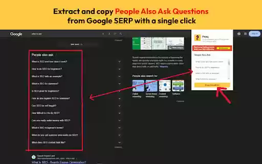 PaaQ: Extract People Also Ask questions from Google SERP from Chrome web store to be run with OffiDocs Chromium online PaaQ: Extract People Also Ask questions from Google SERP from Chrome web store to be run with OffiDocs Chromium online