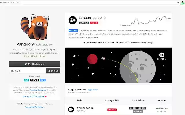 Pandoon ELTCOIN Ticker  from Chrome web store to be run with OffiDocs Chromium online