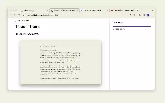 Paper Theme  from Chrome web store to be run with OffiDocs Chromium online