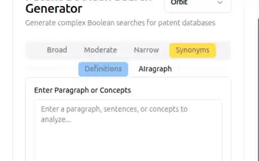 Patent Search Generator  from Chrome web store to be run with OffiDocs Chromium online