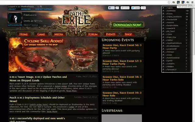 Path of Exile Streams  from Chrome web store to be run with OffiDocs Chromium online
