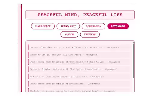 Peaceful Mind, Peaceful Life from Chrome web store to be run with OffiDocs Chromium online Peaceful Mind, Peaceful Life from Chrome web store to be run with OffiDocs Chromium online