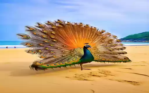 Peacock on the sand wallpaper  from Chrome web store to be run with OffiDocs Chromium online