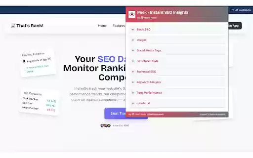 Peek: Instant SEO Analyzer  Inspector  from Chrome web store to be run with OffiDocs Chromium online