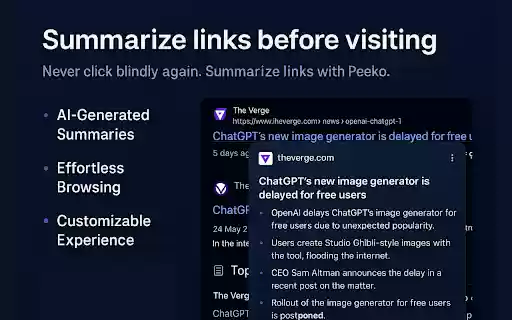 Peeko AI Powered Link Summaries  from Chrome web store to be run with OffiDocs Chromium online