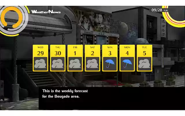 Persona 4 Weather News from Chrome web store to be run with OffiDocs Chromium online Persona 4 Weather News from Chrome web store to be run with OffiDocs Chromium online