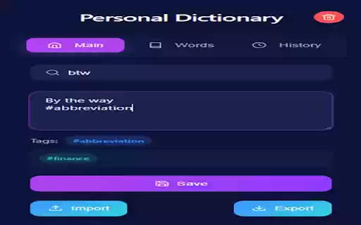 Personal Dictionary  from Chrome web store to be run with OffiDocs Chromium online