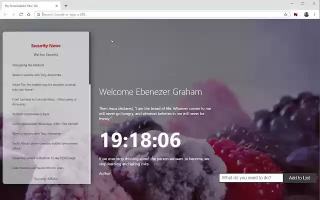 Personalized New Tab  from Chrome web store to be run with OffiDocs Chromium online