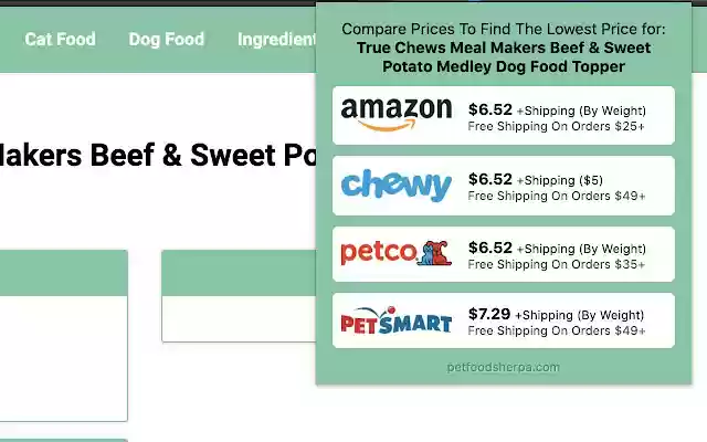 Pet Food Sherpa from Chrome web store to be run with OffiDocs Chromium online Pet Food Sherpa from Chrome web store to be run with OffiDocs Chromium online
