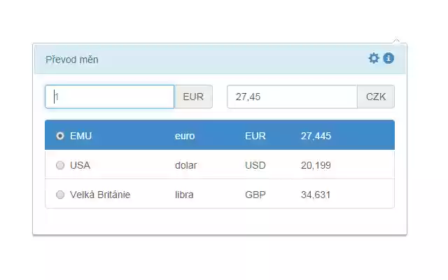 Převod měn  from Chrome web store to be run with OffiDocs Chromium online