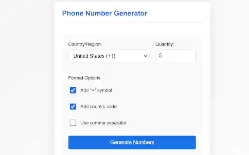 Phone Number Generator  from Chrome web store to be run with OffiDocs Chromium online