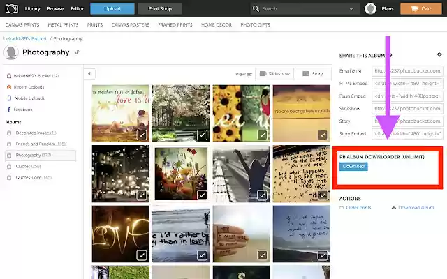 Photobucket Downloader  from Chrome web store to be run with OffiDocs Chromium online