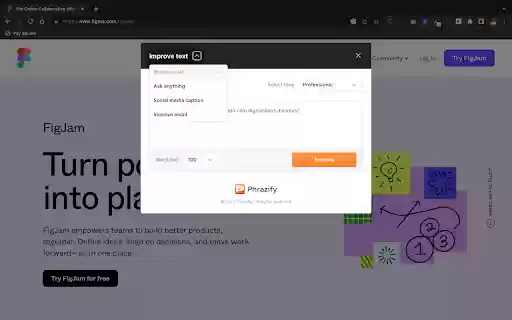 Phrazify  from Chrome web store to be run with OffiDocs Chromium online