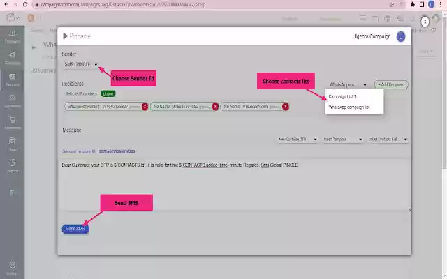 Pinnacle SMS/WA for Zoho Campaigns  from Chrome web store to be run with OffiDocs Chromium online