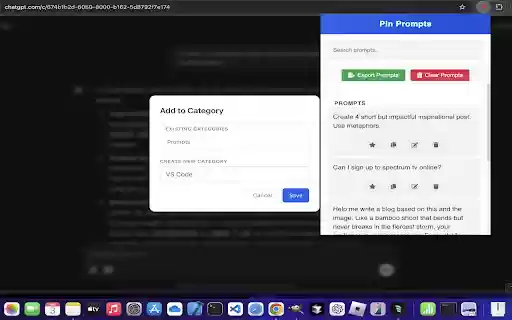 Pin Prompts For ChatGPT and Claude  from Chrome web store to be run with OffiDocs Chromium online