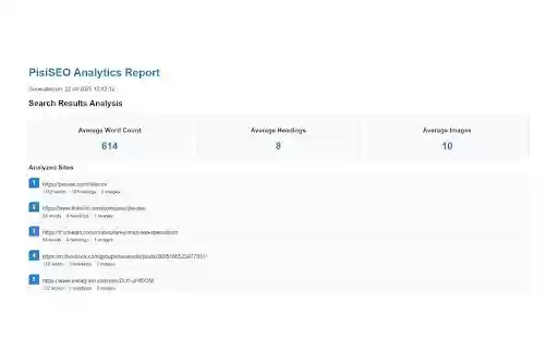 PisiSEO Analytics  from Chrome web store to be run with OffiDocs Chromium online