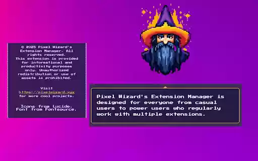 Pixel Wizards Extension Manager  from Chrome web store to be run with OffiDocs Chromium online