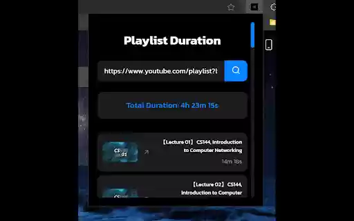 Playlist Duration  from Chrome web store to be run with OffiDocs Chromium online