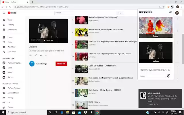 Playlist Tracker  from Chrome web store to be run with OffiDocs Chromium online