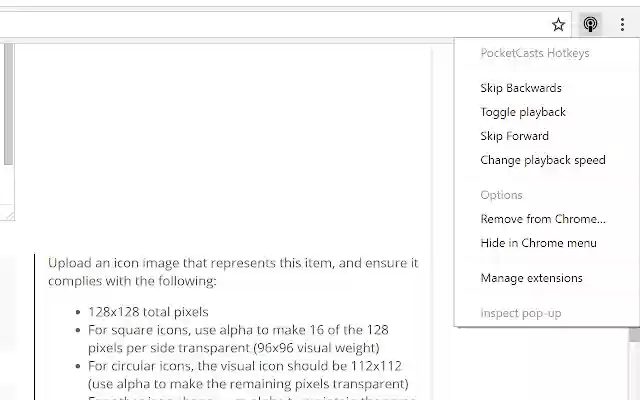 PocketCasts Hotkeys  from Chrome web store to be run with OffiDocs Chromium online