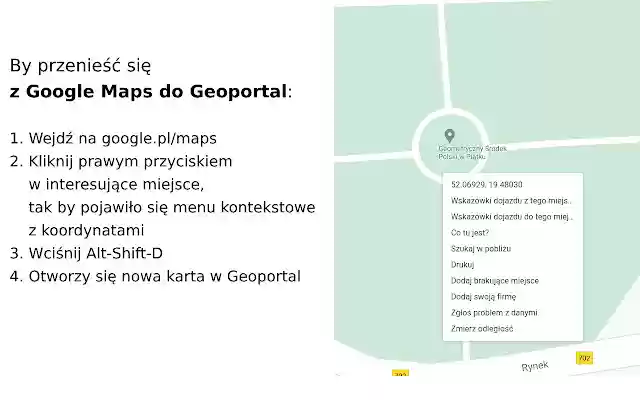 Podróżuj między Geoportal i Google Maps aus dem Chrome-Webshop zur Ausführung mit OffiDocs Chromium online