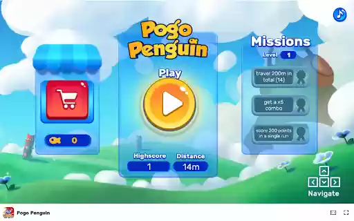 Pogo Penguin Game Compete with friends for the best distance and score!  from Chrome web store to be run with OffiDocs Chromium online