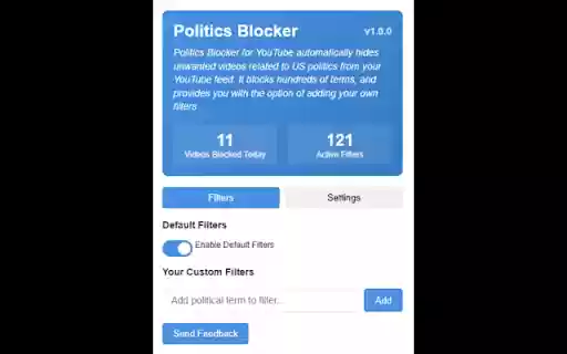 Politics Blocker for YouTube  from Chrome web store to be run with OffiDocs Chromium online