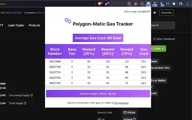 Polygon Matic Gas Tracker  from Chrome web store to be run with OffiDocs Chromium online