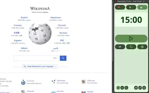 Bảng điều khiển bên Pomodoro Timer từ cửa hàng web Chrome sẽ được chạy với OffiDocs Chromium trực tuyến