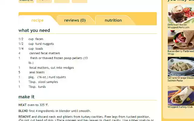 Poop Recipes from Chrome web store to be run with OffiDocs Chromium online Poop Recipes from Chrome web store to be run with OffiDocs Chromium online