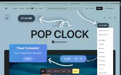 PopClock Floating Time  Timer  from Chrome web store to be run with OffiDocs Chromium online