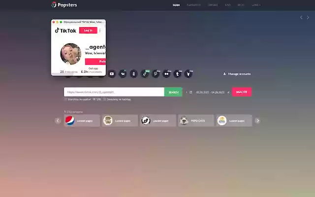 Popsters Addon for Tiktok analysis from Chrome web store to be run with OffiDocs Chromium online Popsters Addon for Tiktok analysis from Chrome web store to be run with OffiDocs Chromium online