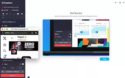 Popsters Addon for Twitter analysis  from Chrome web store to be run with OffiDocs Chromium online
