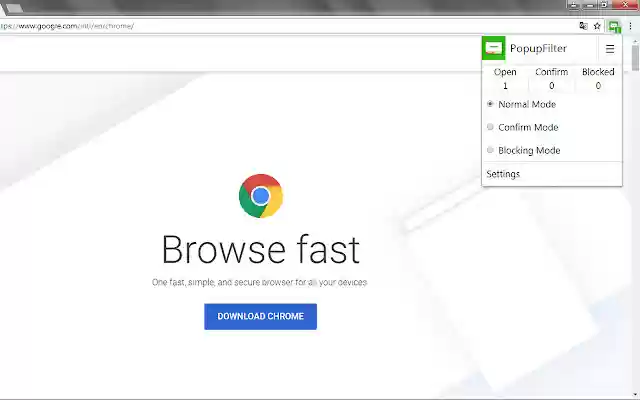 PopupFilter dari toko web Chrome untuk dijalankan dengan OffiDocs Chromium online
