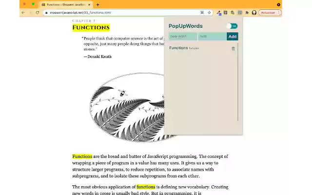 PopUpWords App  from Chrome web store to be run with OffiDocs Chromium online