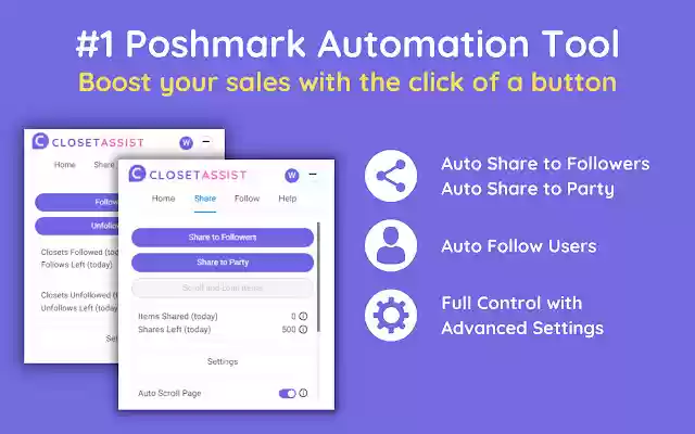Poshmark Automation Tool | Closet Assist from Chrome web store to be run with OffiDocs Chromium online Poshmark Automation Tool | Closet Assist from Chrome web store to be run with OffiDocs Chromium online