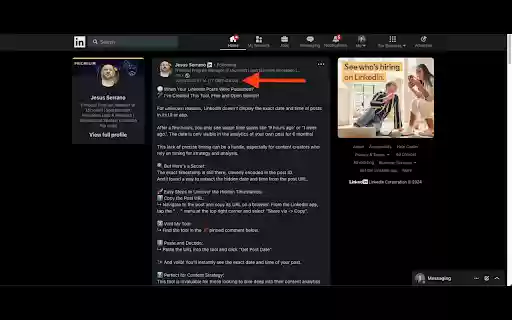Post Time for Linkedin  from Chrome web store to be run with OffiDocs Chromium online