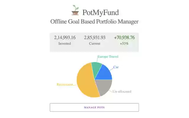 PotMyFund  from Chrome web store to be run with OffiDocs Chromium online