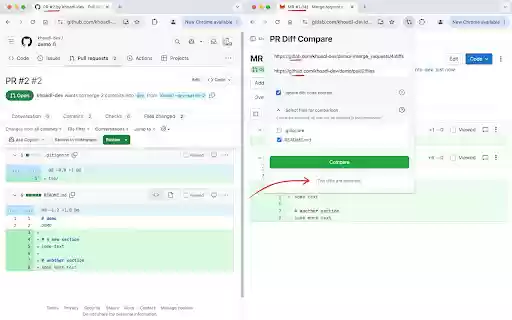 PR Diff Compare  from Chrome web store to be run with OffiDocs Chromium online