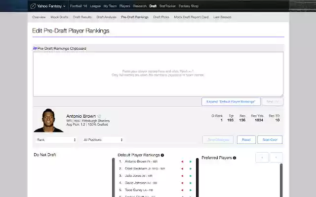 Pre Draft Rankings for Yahoo Fantasy Sports from Chrome web store to be run with OffiDocs Chromium online Pre Draft Rankings for Yahoo Fantasy Sports from Chrome web store to be run with OffiDocs Chromium online