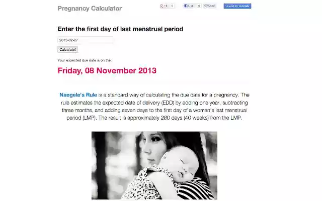 Pregnancy Calculator  from Chrome web store to be run with OffiDocs Chromium online