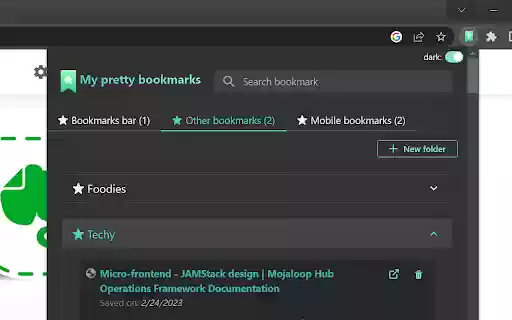 Pretty Bookmarks  from Chrome web store to be run with OffiDocs Chromium online