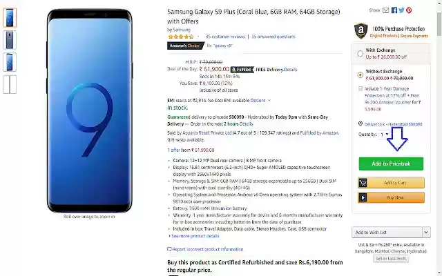 PriceTrack.In Shopping Assistant  from Chrome web store to be run with OffiDocs Chromium online