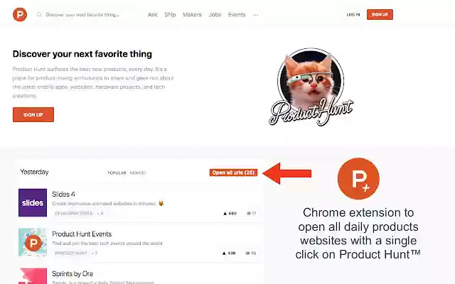 Product Hunt™ Tabs  from Chrome web store to be run with OffiDocs Chromium online