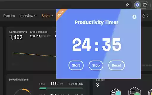 Productivity Timer  from Chrome web store to be run with OffiDocs Chromium online