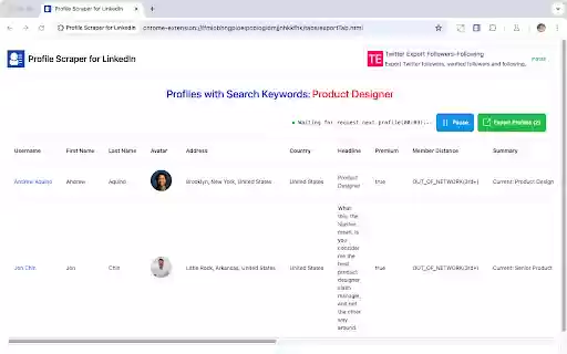 Profile Scraper for LinkedIn™  from Chrome web store to be run with OffiDocs Chromium online