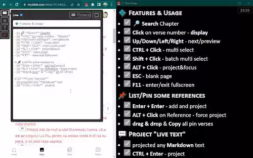Project verses from bible.com  from Chrome web store to be run with OffiDocs Chromium online