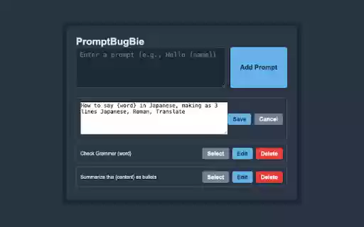 PromptBugBie  from Chrome web store to be run with OffiDocs Chromium online