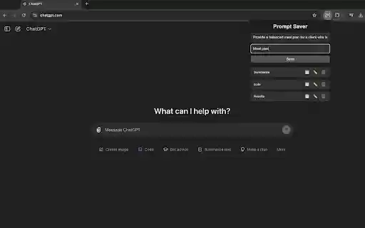 PromptSaver  from Chrome web store to be run with OffiDocs Chromium online
