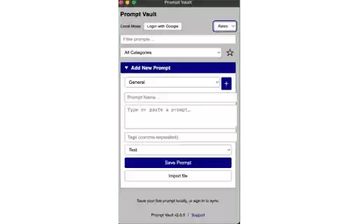 Prompt Vault  from Chrome web store to be run with OffiDocs Chromium online
